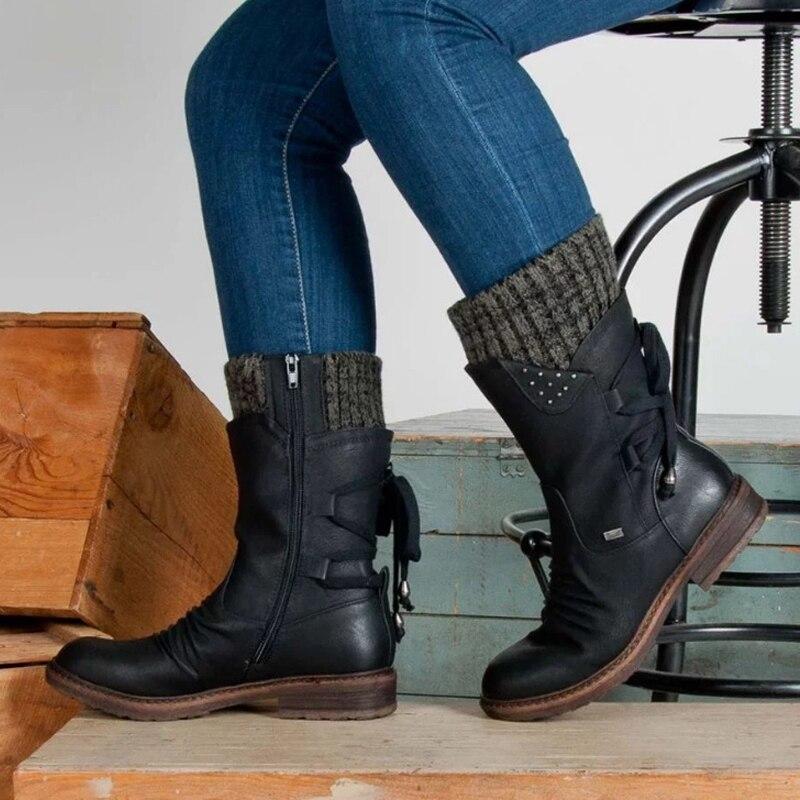 Last Day 50% OFF- Vintage Classic Elegant 's Mid-Calf Boots, Cozy Knit-Cuff Ankle Boots