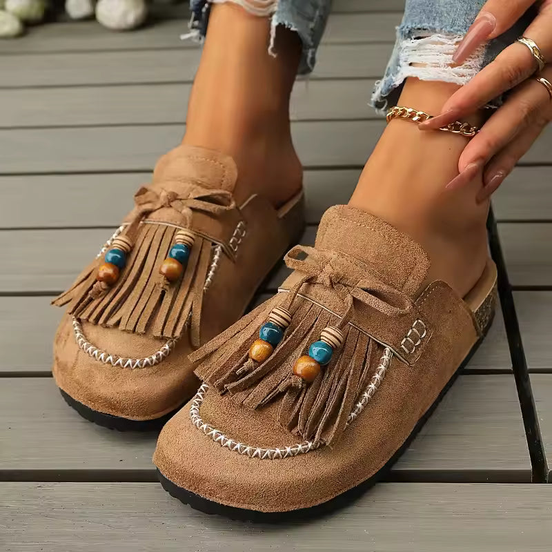 Bohemian Style Women's Slip-on Shoes, Wedge Heel Thick Soled Sandals
