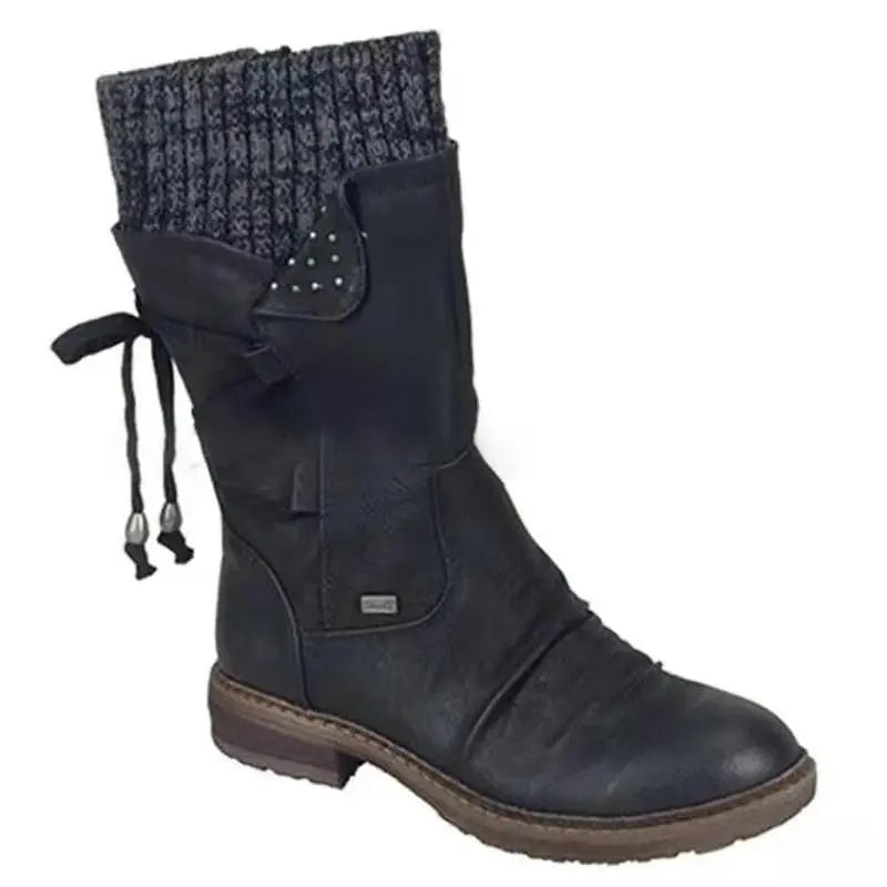 Last Day 50% OFF- Vintage Classic Elegant 's Mid-Calf Boots, Cozy Knit-Cuff Ankle Boots