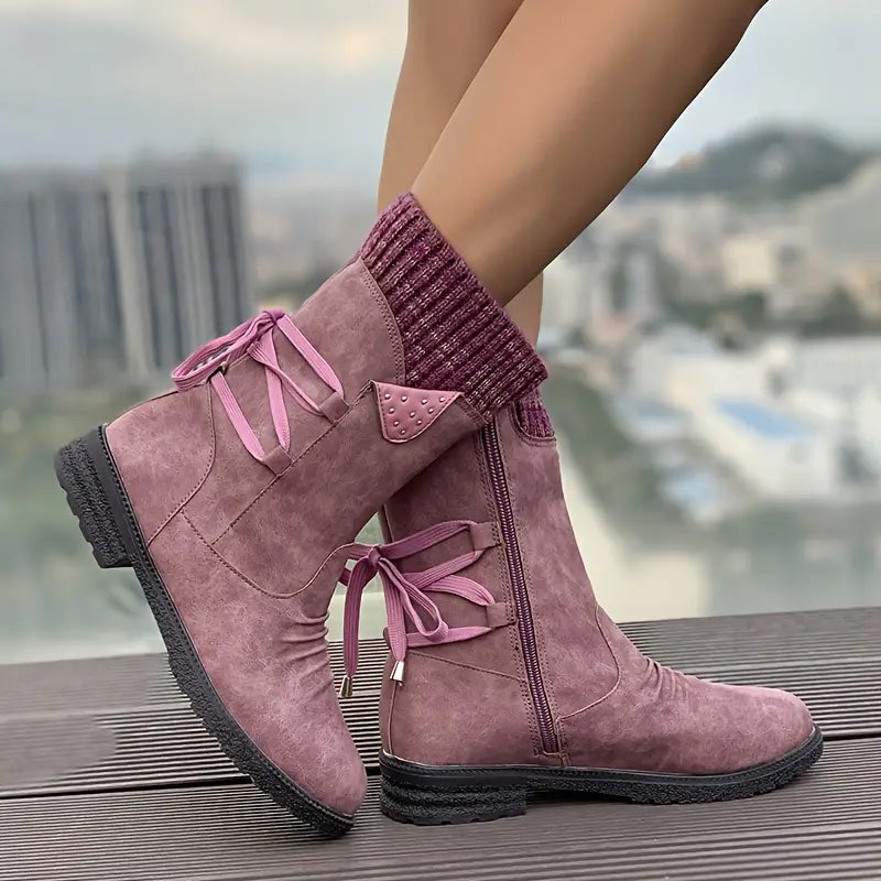 Last Day 50% OFF- Vintage Classic Elegant 's Mid-Calf Boots, Cozy Knit-Cuff Ankle Boots