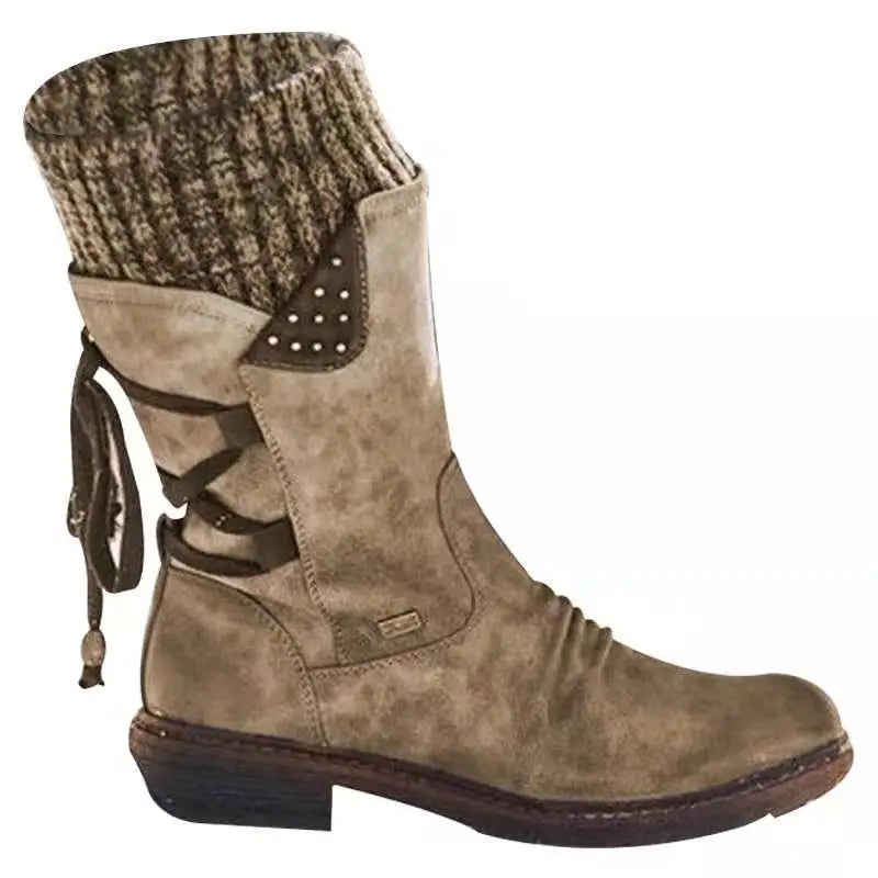 Last Day 50% OFF- Vintage Classic Elegant 's Mid-Calf Boots, Cozy Knit-Cuff Ankle Boots