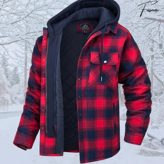 Long Sleeve Knit Sweater, Lined Hooded Plaid Casual Shirt Jacket