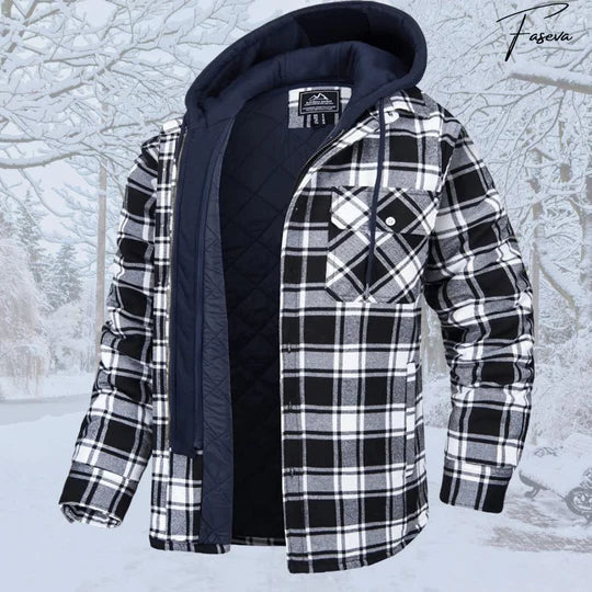 Long Sleeve Knit Sweater, Lined Hooded Plaid Casual Shirt Jacket