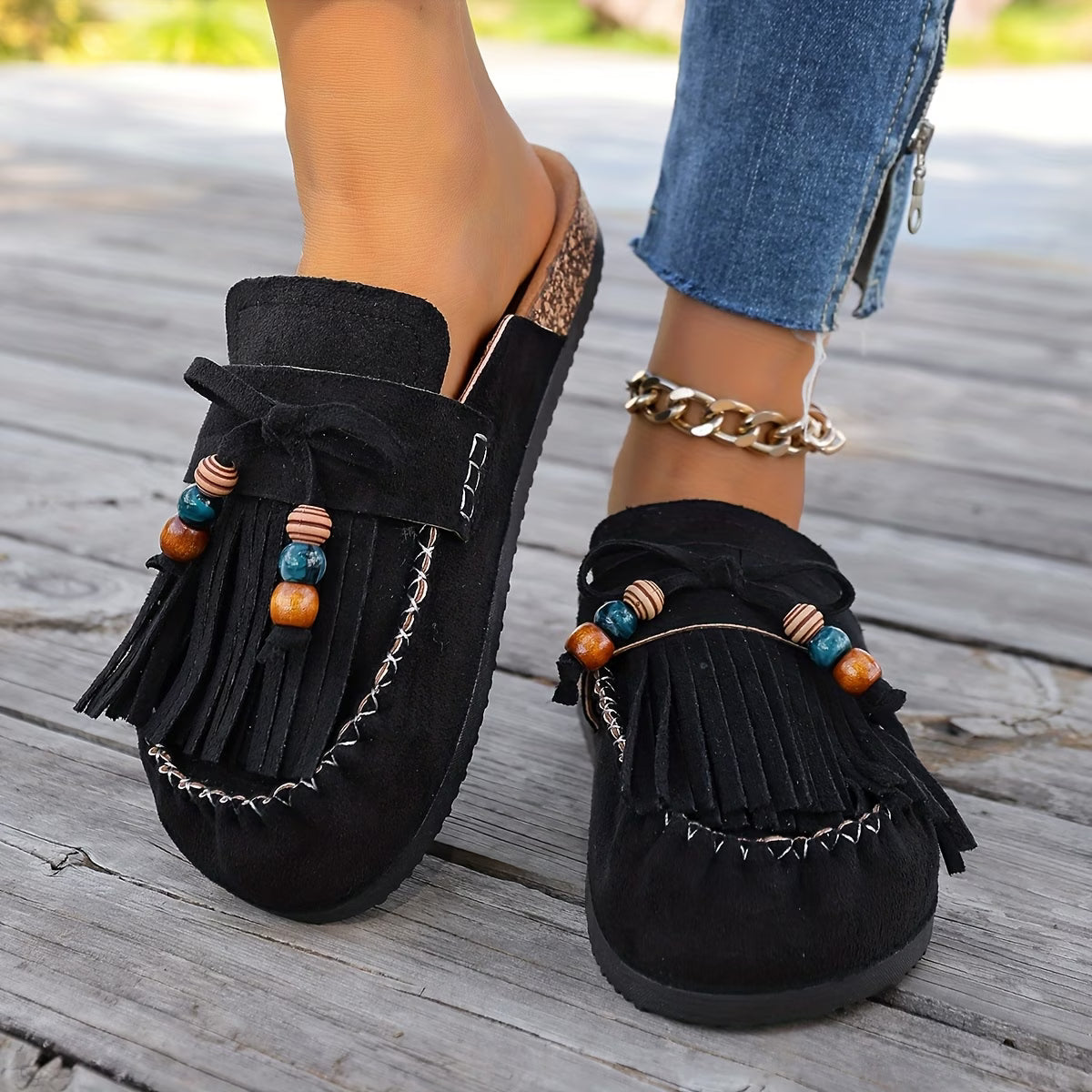Bohemian Style Women's Slip-on Shoes, Wedge Heel Thick Soled Sandals
