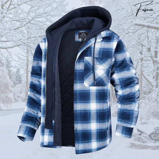 Long Sleeve Knit Sweater, Lined Hooded Plaid Casual Shirt Jacket