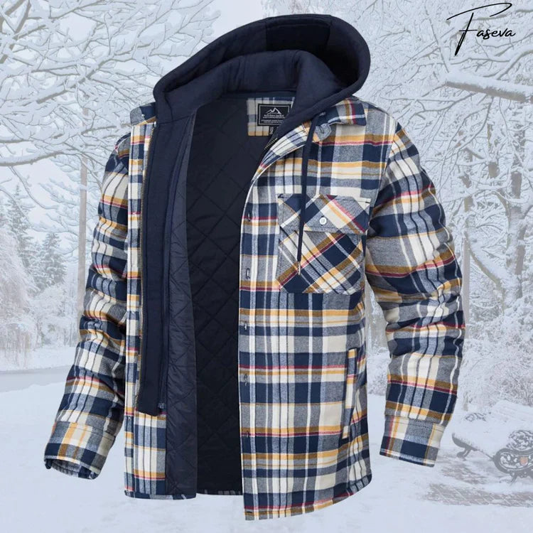 Long Sleeve Knit Sweater, Lined Hooded Plaid Casual Shirt Jacket