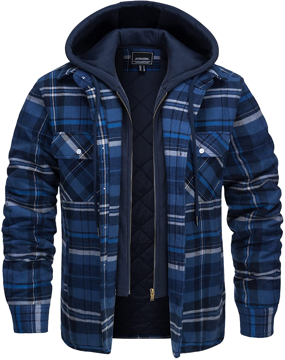 Long Sleeve Knit Sweater, Lined Hooded Plaid Casual Shirt Jacket