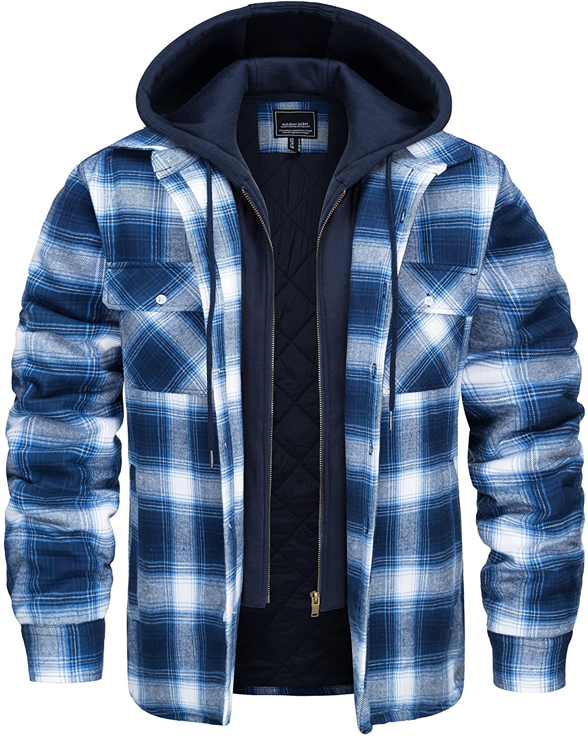 Long Sleeve Knit Sweater, Lined Hooded Plaid Casual Shirt Jacket