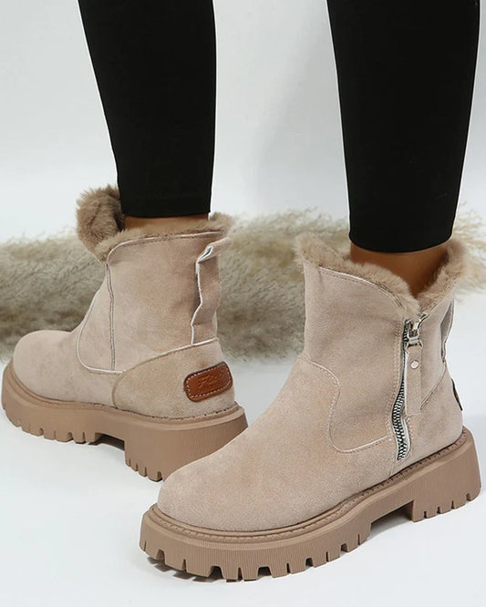 Women Winter Ankle Snow Boots Zipper Fluffy Trim Lined