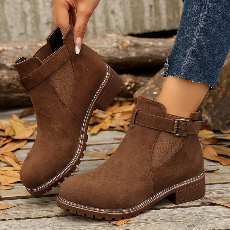 Women’s Suede Chelsea Ankle Boots – Everly™ Low-Heel Fall Boots