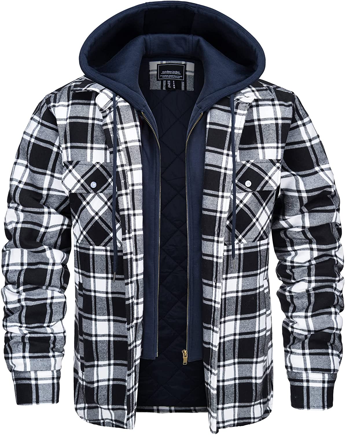 Long Sleeve Knit Sweater, Lined Hooded Plaid Casual Shirt Jacket