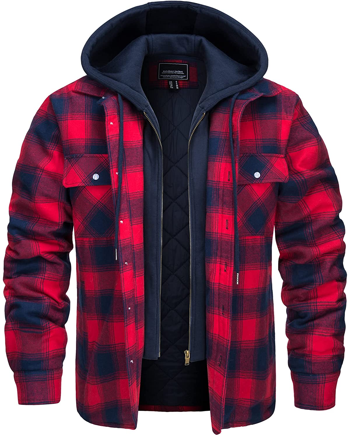 Long Sleeve Knit Sweater, Lined Hooded Plaid Casual Shirt Jacket