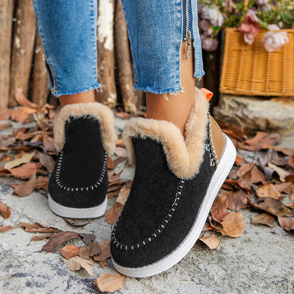 Fleece Soft Ankle Boots, Cozy Furry Slip-On Winter Shoes