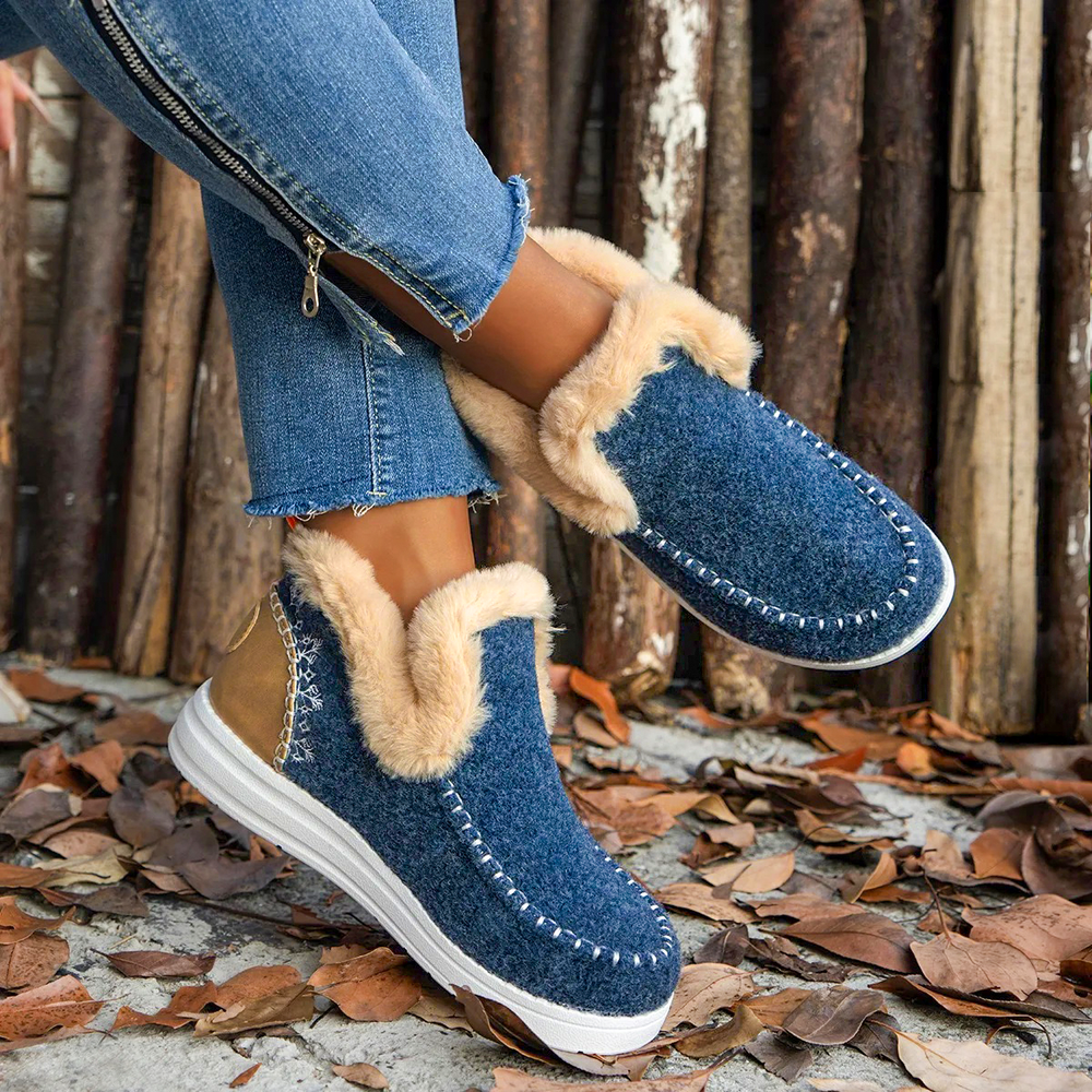 Fleece Soft Ankle Boots, Cozy Furry Slip-On Winter Shoes