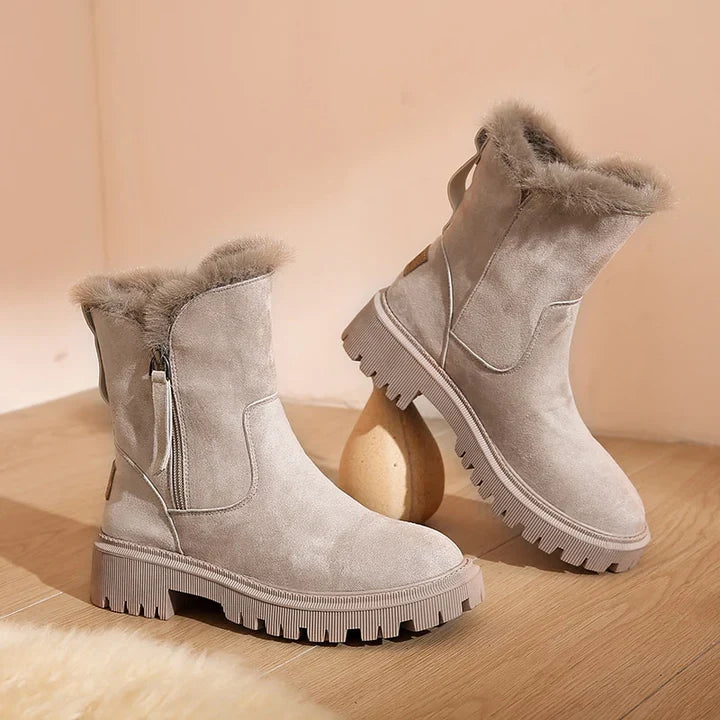 Women Winter Ankle Snow Boots Zipper Fluffy Trim Lined