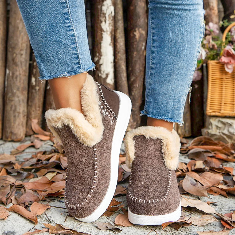 Fleece Soft Ankle Boots, Cozy Furry Slip-On Winter Shoes