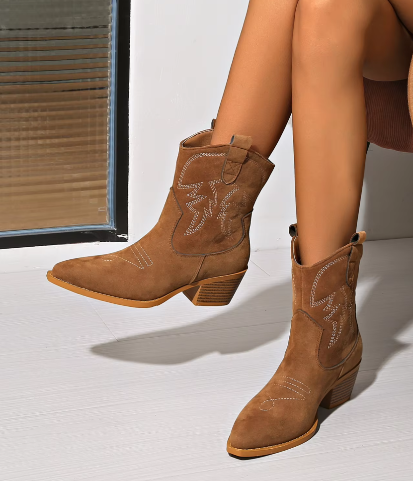 Harper™ Women Embroidered Pointed Toe Boots, Retro Slip on Western Cowboy Boots
