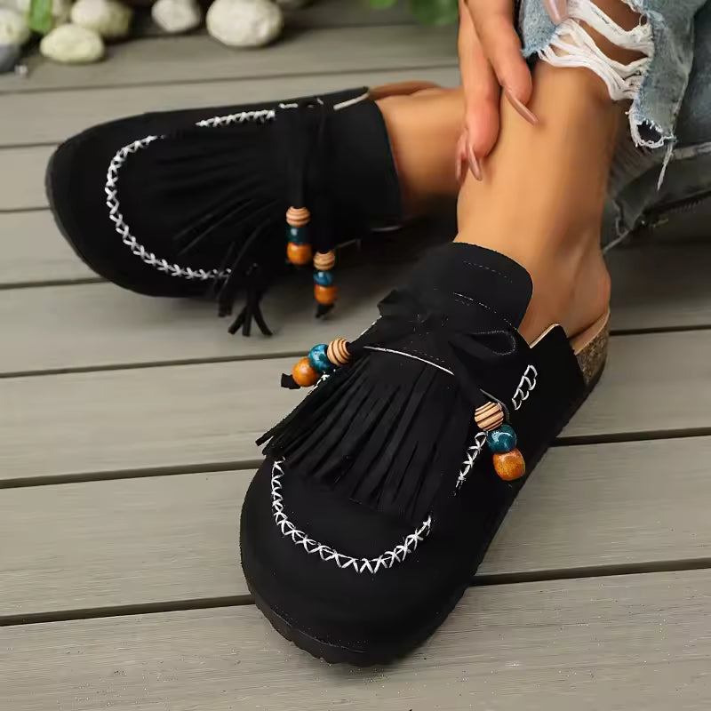 Bohemian Style Women's Slip-on Shoes, Wedge Heel Thick Soled Sandals