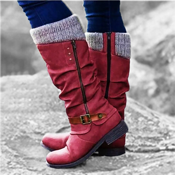 HOT SALE 45% OFF🔥Women’s Leather Flat Heel Wide Mid-Calf Zipper Boots