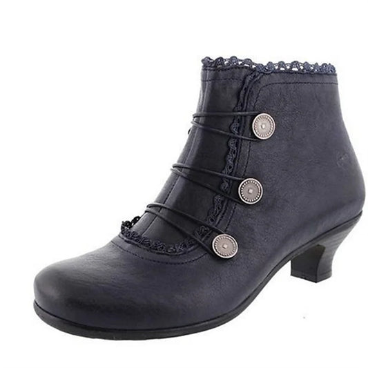 Women's Victorian Black Lace-Trimmed Button Ankle Boots