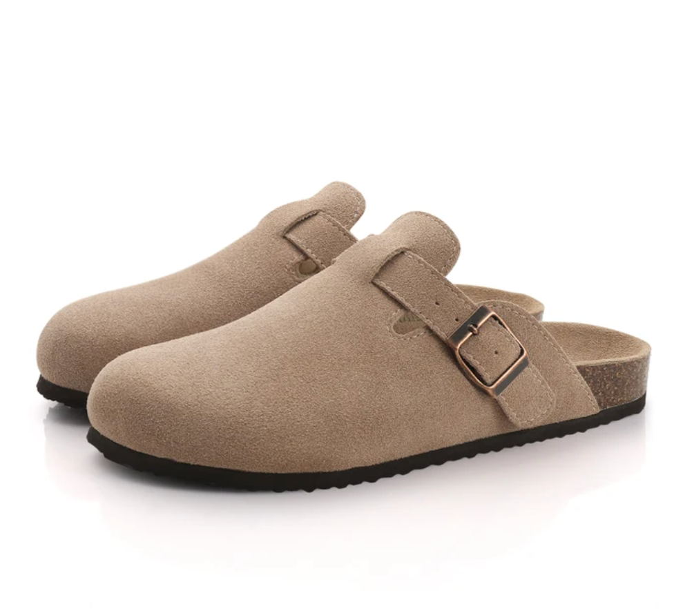 Spring Summer Soft Footbed Cork Clog, Suede Leather Clogs Shoes