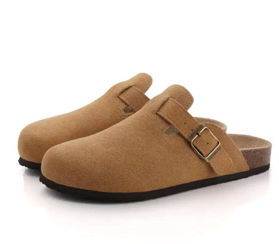 Spring Summer Soft Footbed Cork Clog, Suede Leather Clogs Shoes