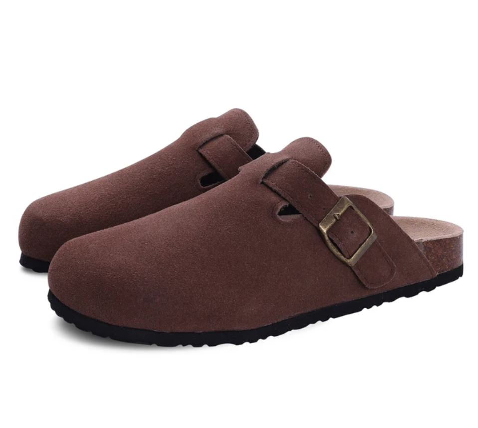 Spring Summer Soft Footbed Cork Clog, Suede Leather Clogs Shoes