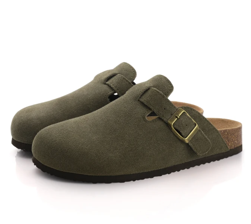 Spring Summer Soft Footbed Cork Clog, Suede Leather Clogs Shoes