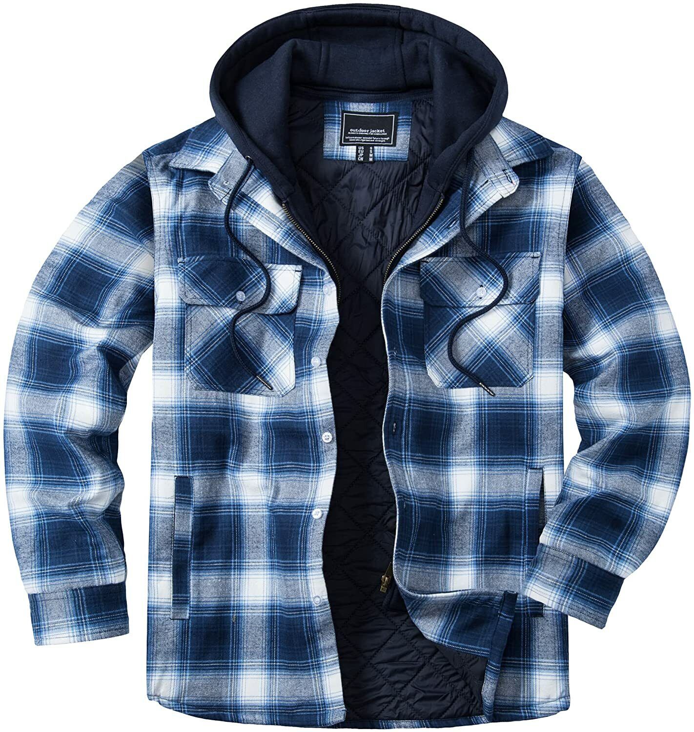 Long Sleeve Knit Sweater, Lined Hooded Plaid Casual Shirt Jacket