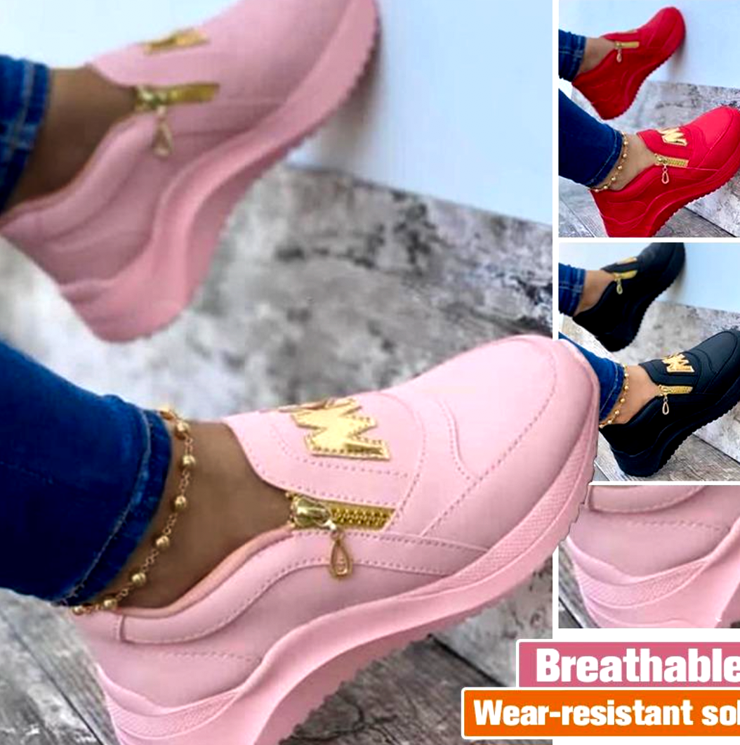 Women’s Fashion Letter Decoration Comfortable Zipper Design Sneakers