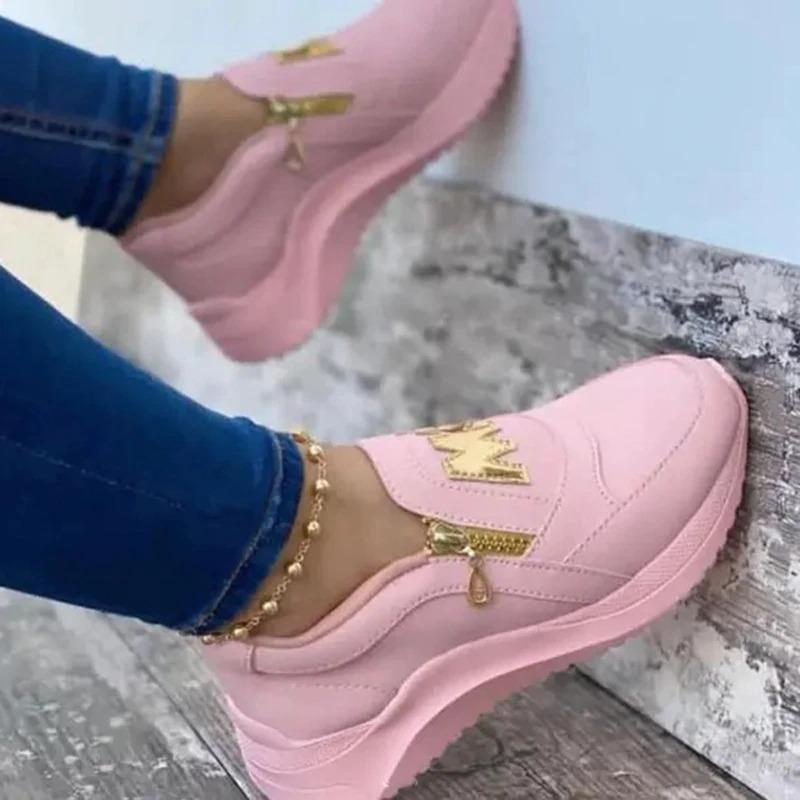 Women’s Fashion Letter Decoration Comfortable Zipper Design Sneakers